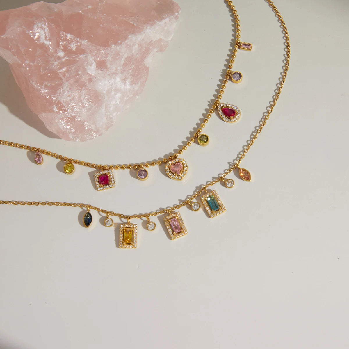 Multicolor Geometric Zircon Pendant Necklace