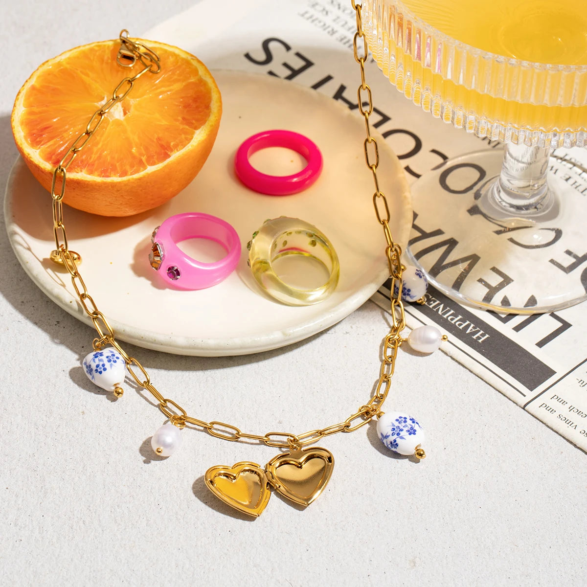 Love Heart Imitation Pearl Pendant Necklace