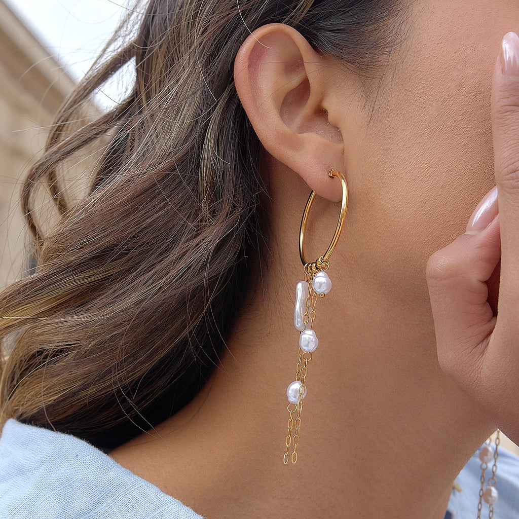 Elegant Baroque Pearl Long Tassel Earrings