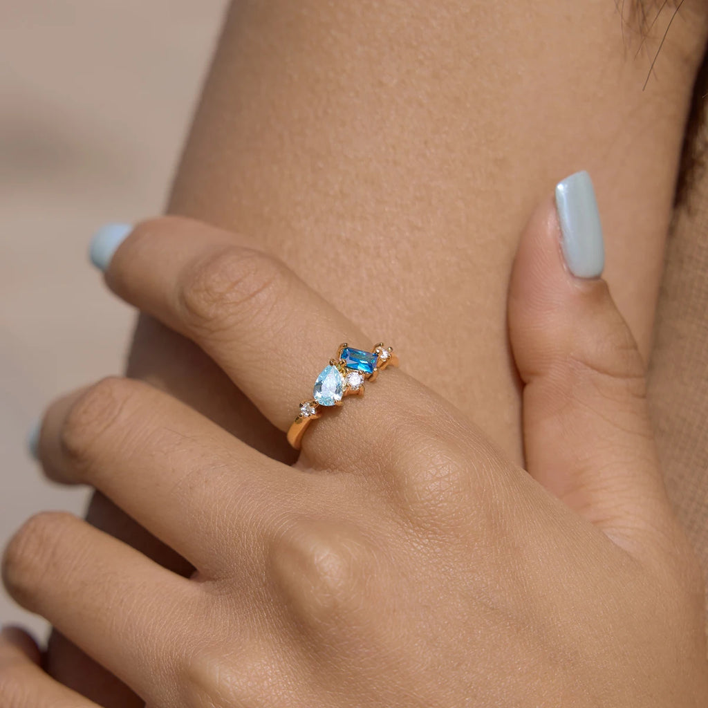 Elegant Blue Geometric Zircon Rings