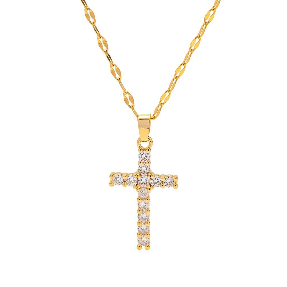 White Cubic Zirconia Cross Pendant Necklace