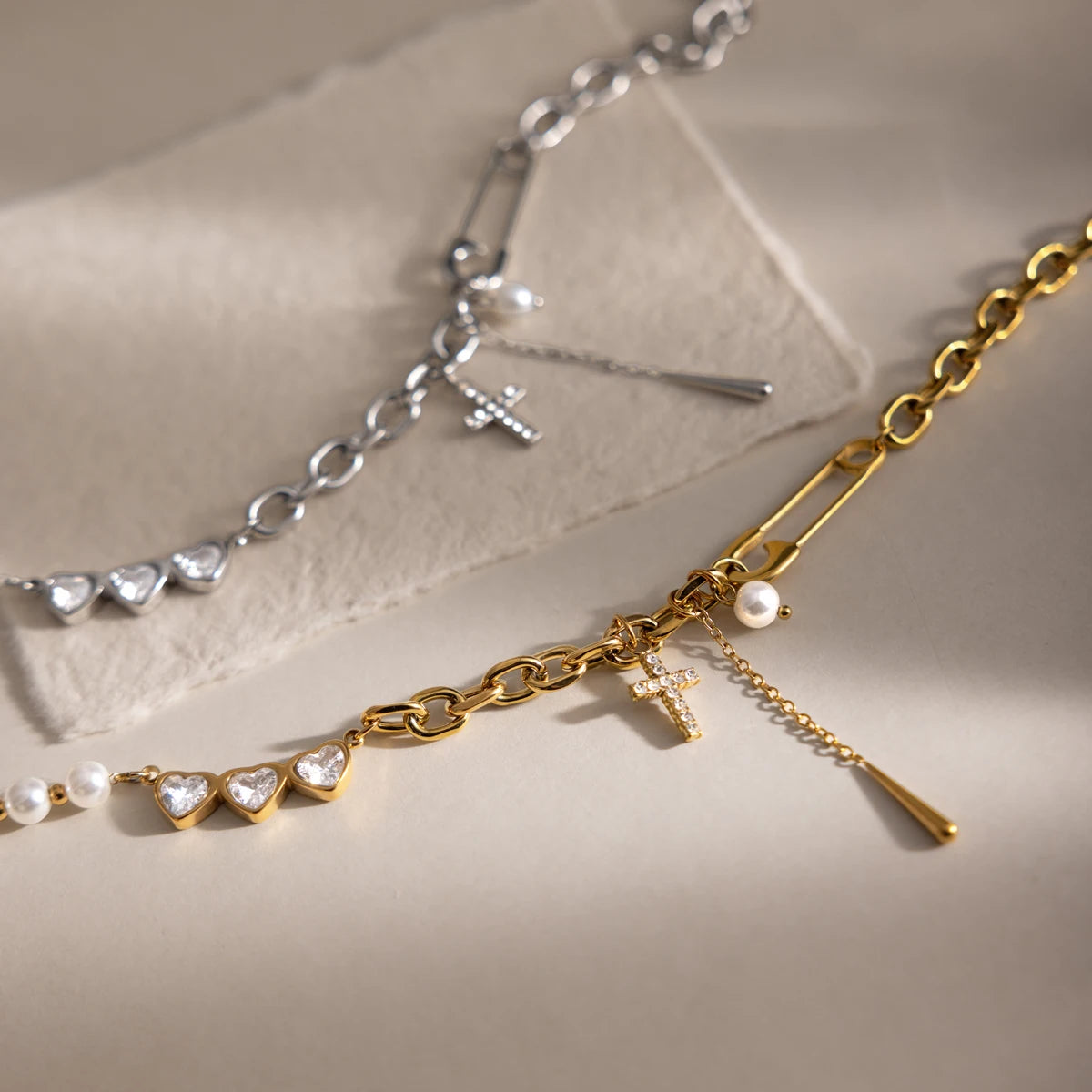 Minimalist Heart Cross Pearl Waterproof Necklace