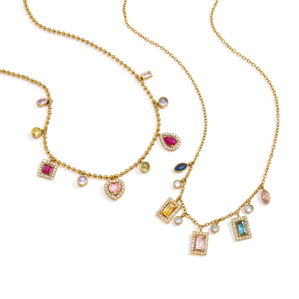 Multicolor Geometric Zircon Pendant Necklace