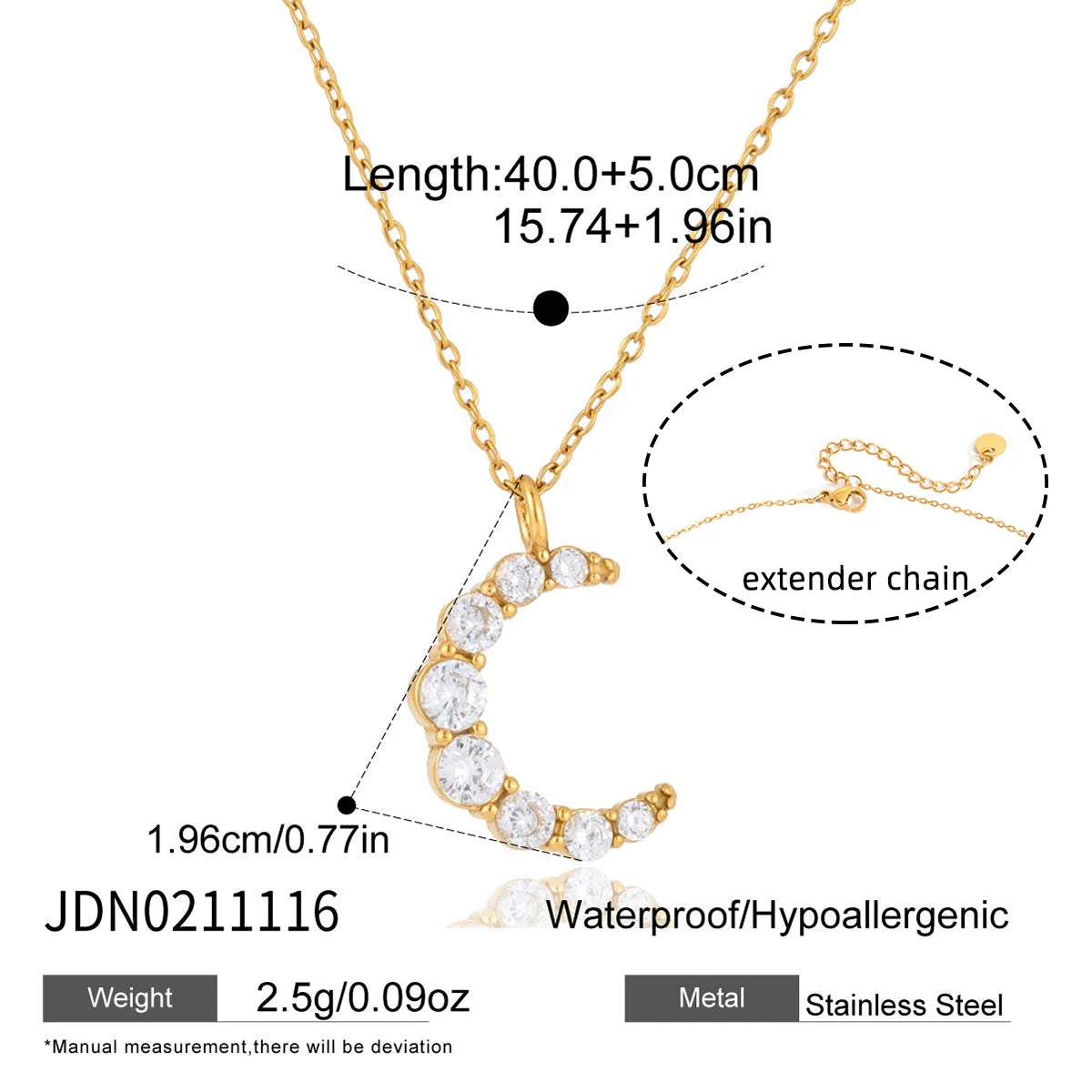 Classic Cubic Zirconia Moon Pendant Necklace