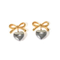 Steel Bow Heart Pendant Earrings