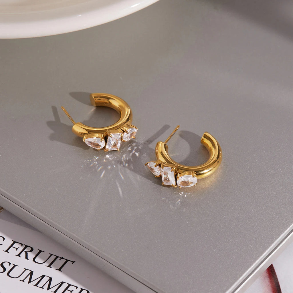 Zircon C Shape Drop Earring