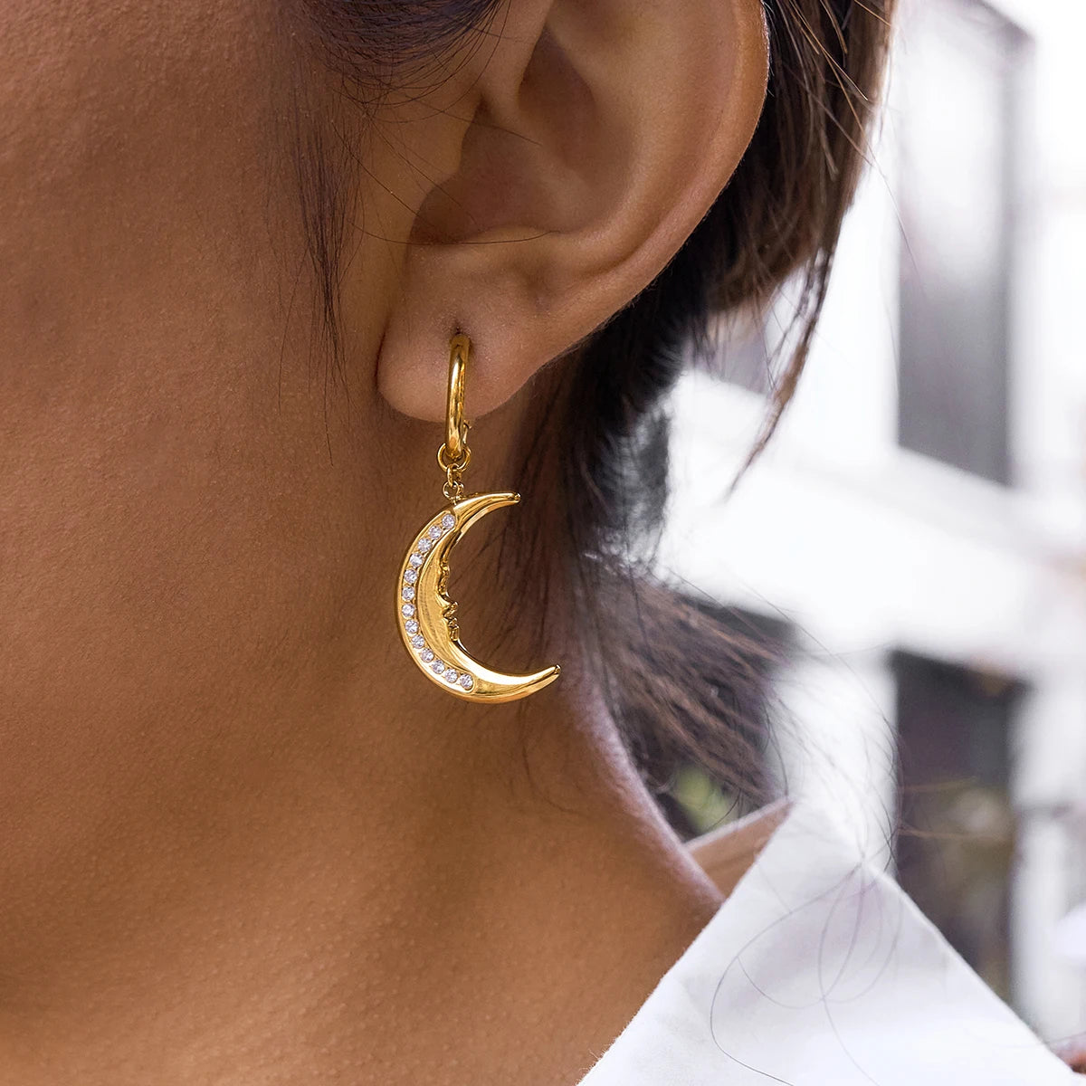 Classic Crystal Moon Drop Earrings