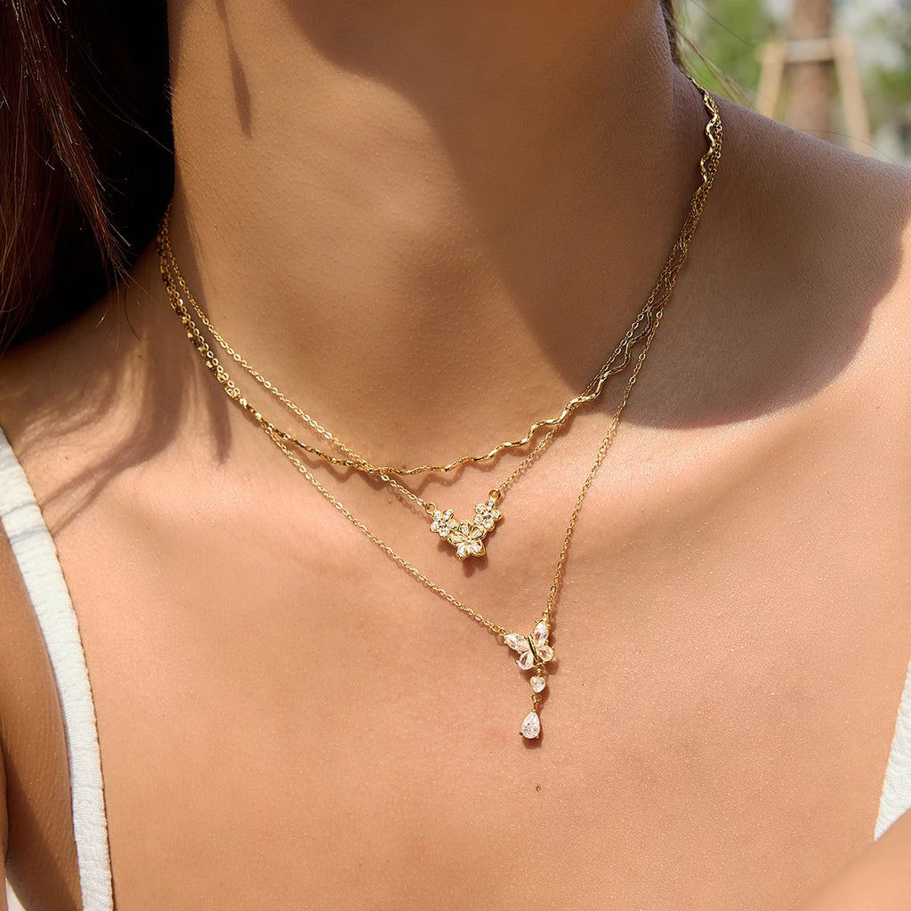 Romantic Zircon Flower Pendant Necklace
