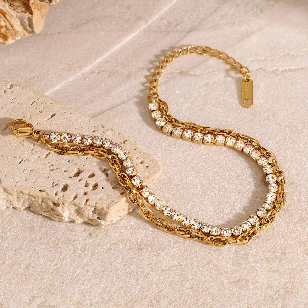 Stainless Steel Cubic Zirconia Chain Bracelet