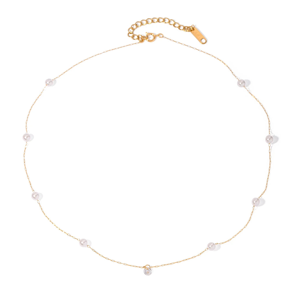 Exquisite Stainless Steel Pearl Zircon Necklace