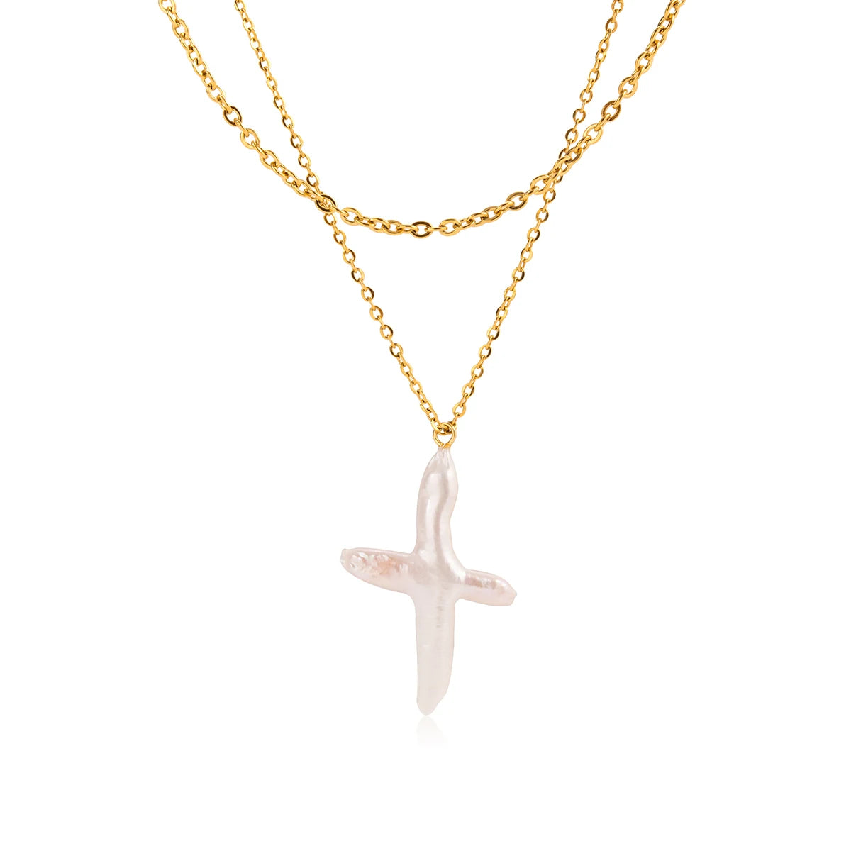 Classic Cross Shape Freshwater Pearl Pendant Necklace