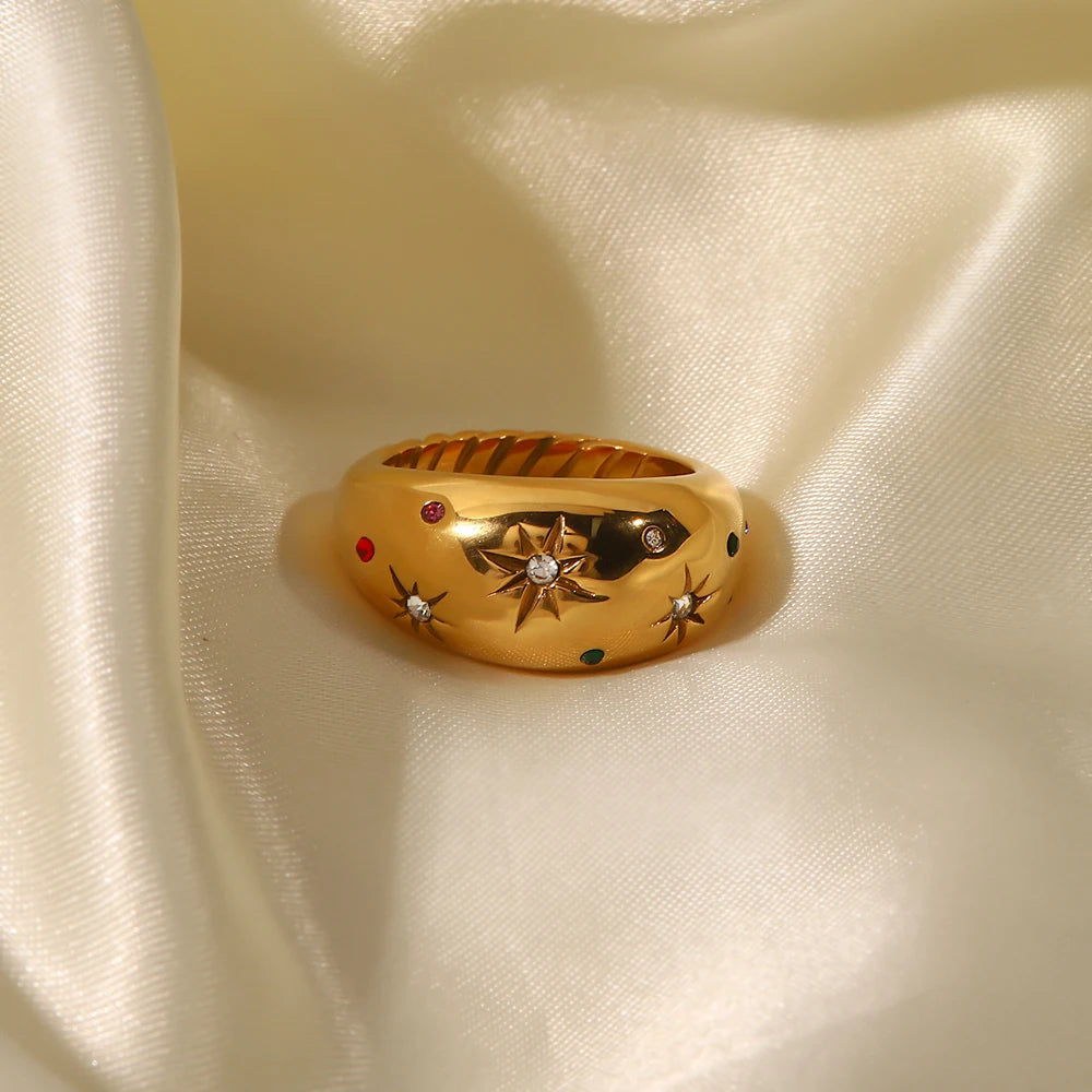 Gold Color Geometric Stainless Steel Smooth Chubby Star Rings