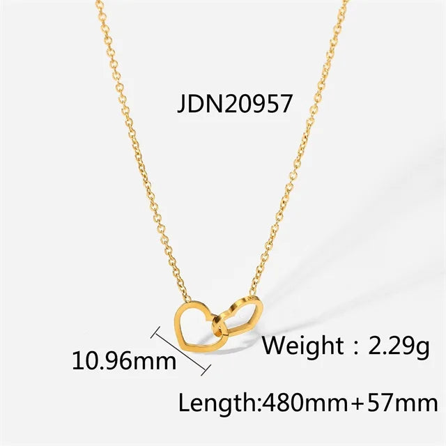 Trendy Fine Double Heart Connected Hollow Chain Necklace for Women Temperament Jewelry Gift
