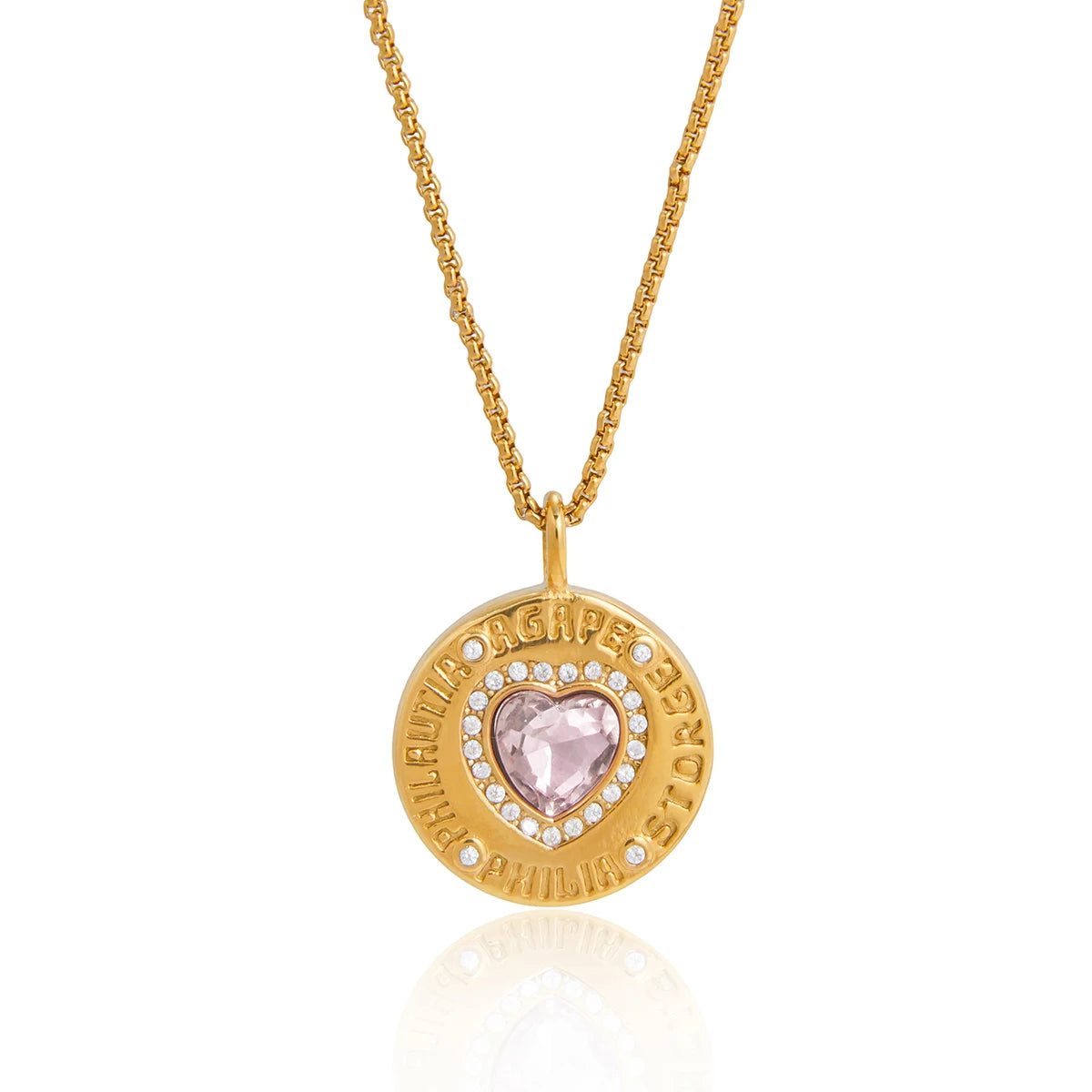Crystal Heart Round Zircon Coin Pendant Necklace