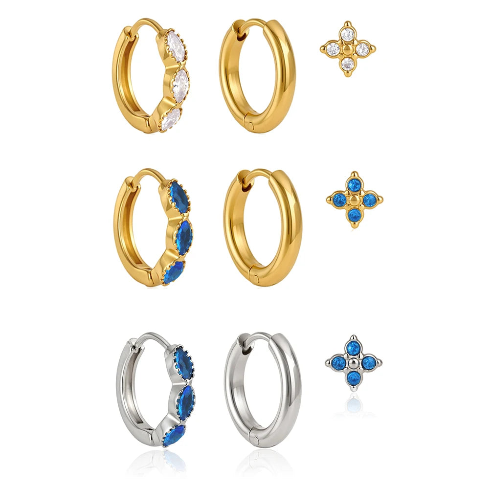 3pcs Minimalist Cross Zircon Earring Set