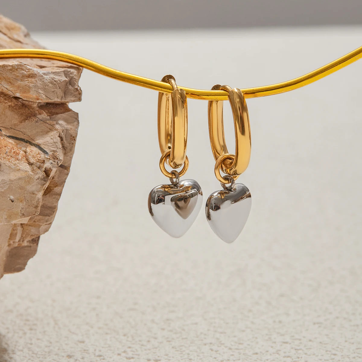 Gold Silver Stainless Heart Dangle Earrings