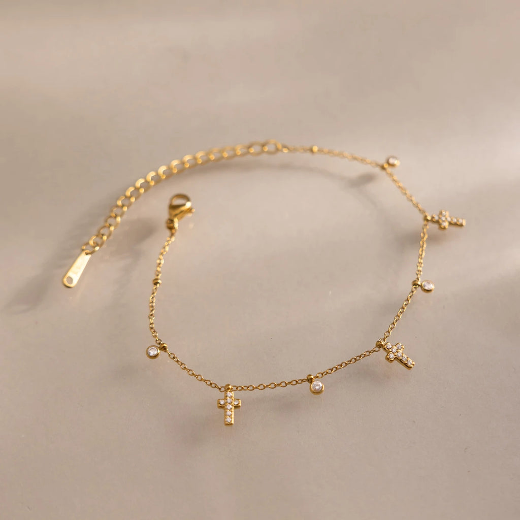 Delicate Cross Round Zircon Pendant Bracelet
