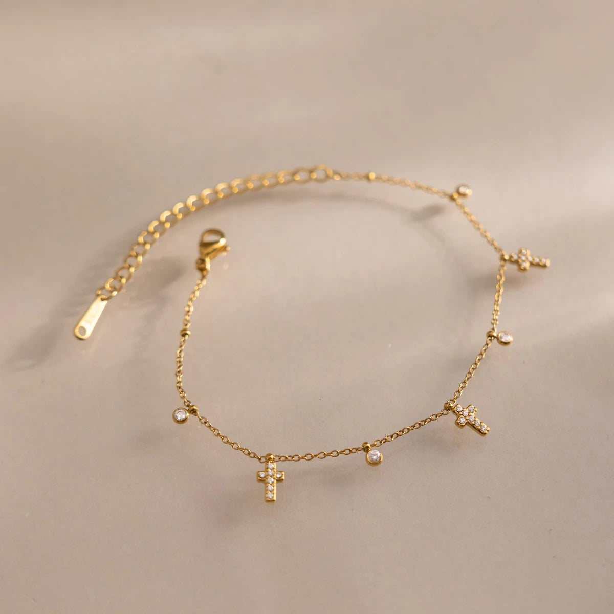 Delicate Cross Round Zircon Pendant Bracelet