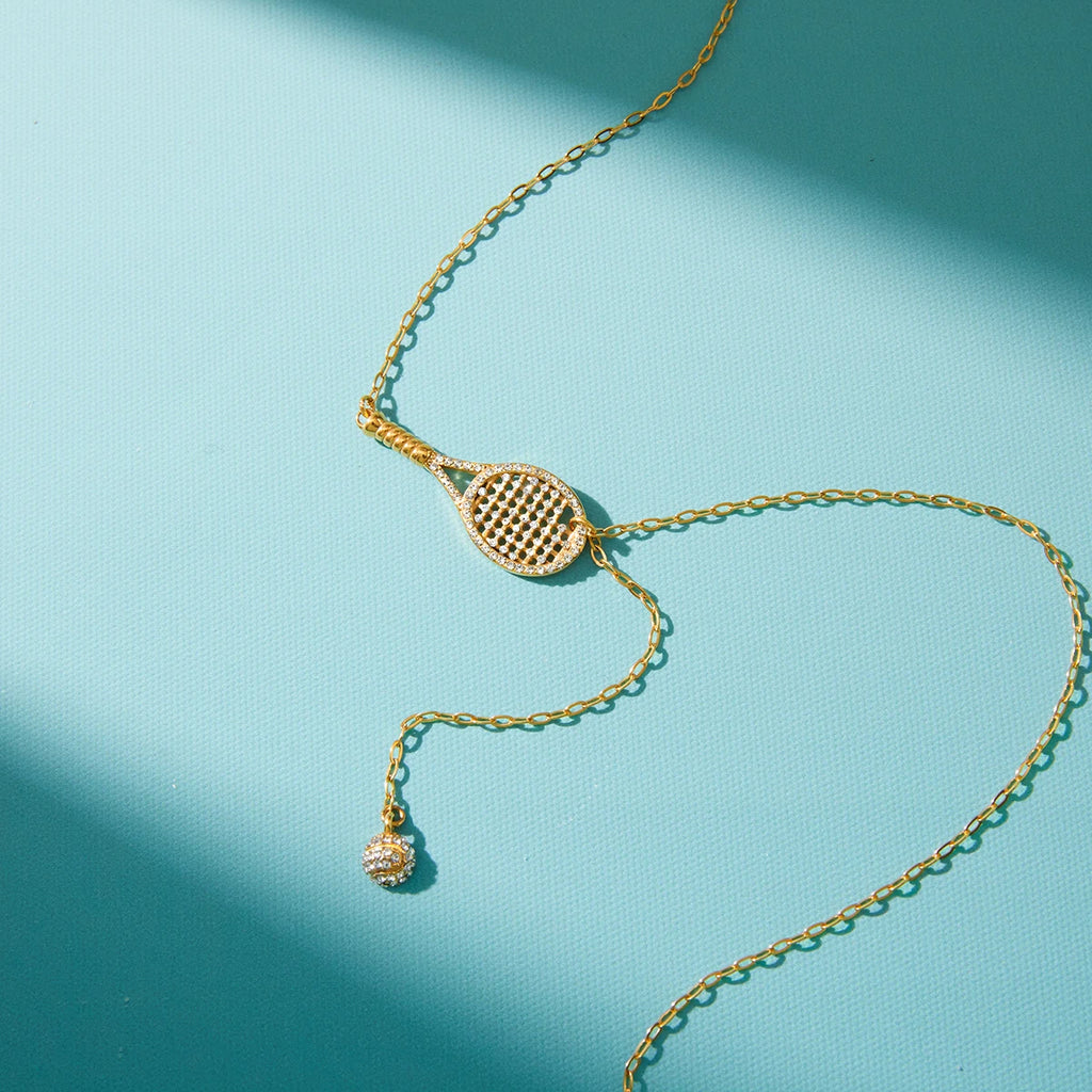 Sporty Zircon Tennis Racket Pendant Necklace