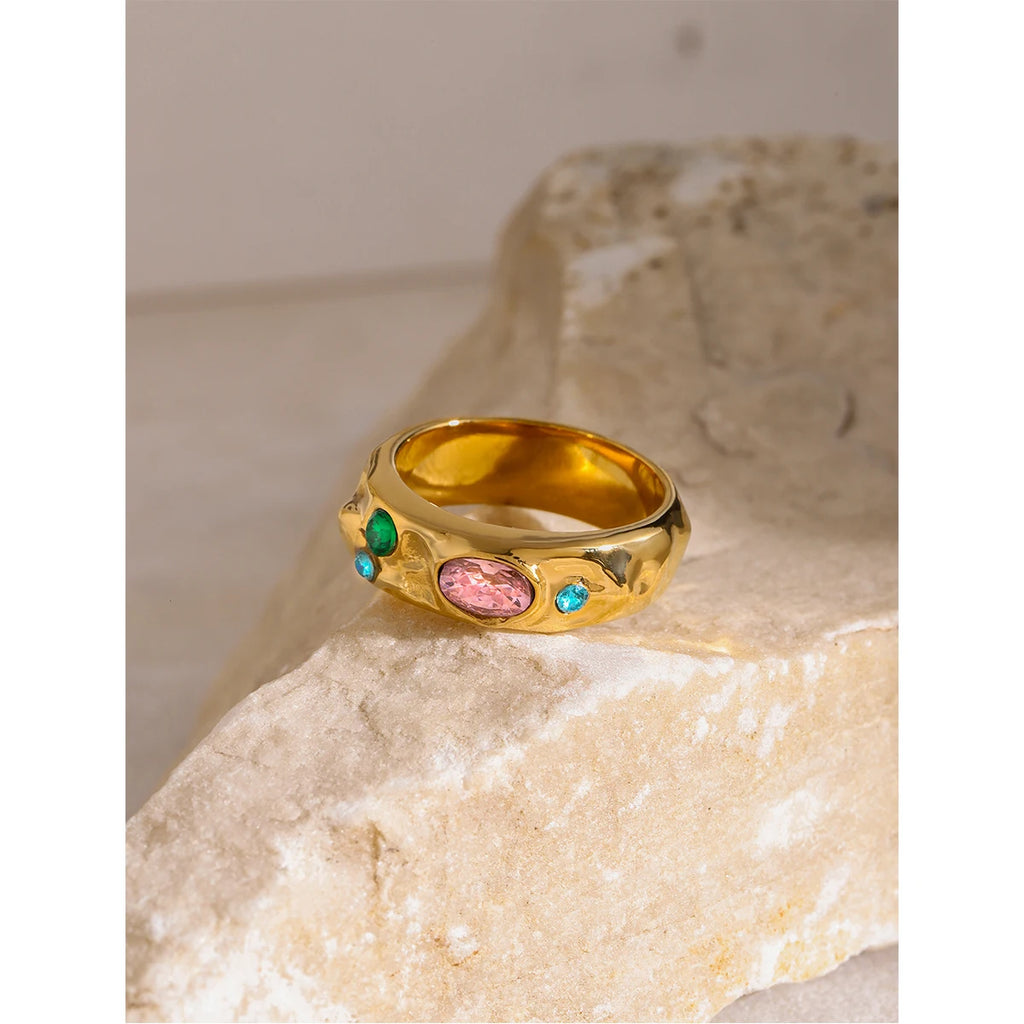 Color Zirconia Diamonds Stainless Steel Ring