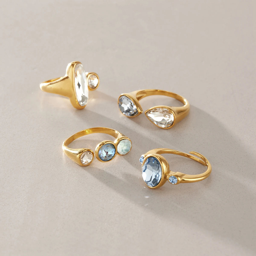 Sweet White Blue Glass Geometric Open Rings