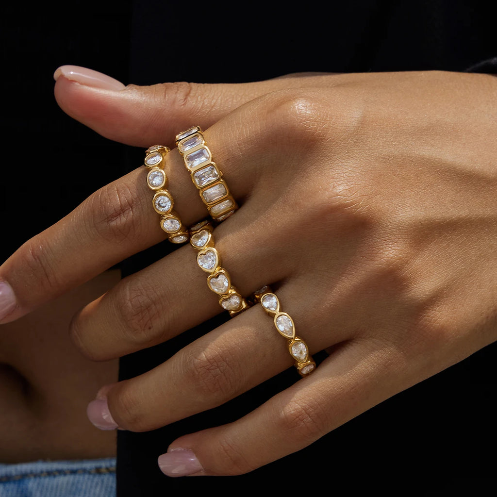 Round Water Drop Heart Zircon Rings