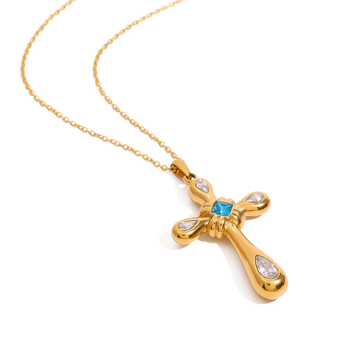 Statement Unique Geometric Zircon Cross Pendant Necklace