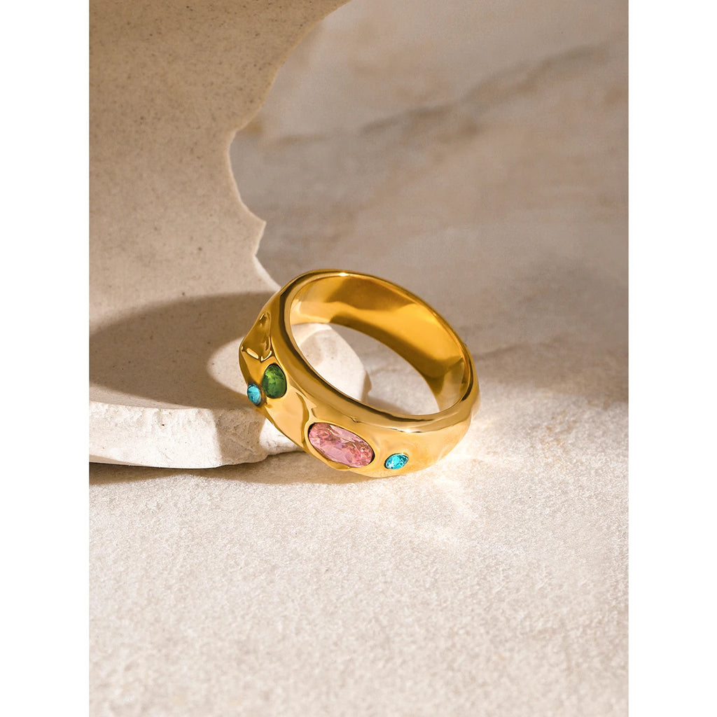 Color Zirconia Diamonds Stainless Steel Ring