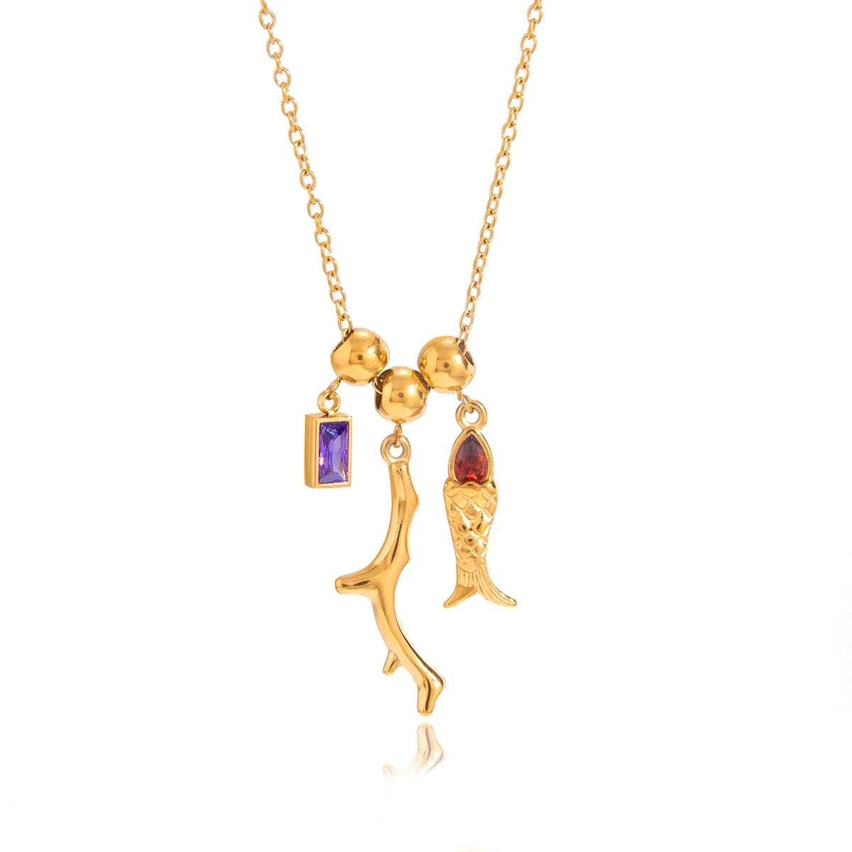 Coral Red Zircon Fish Pendant Necklace