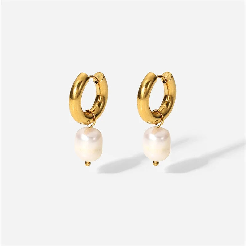 Stainless Steel Gold Plated Earrings Pearl Pendants Women's Earrings Trend Simple Pendant Earrings Party Jewelry 2022