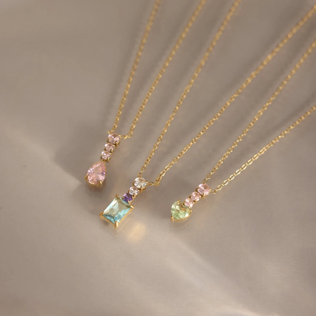 Sweet Color Zircon Heart Geometric Pendant Necklace