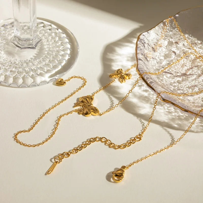 Bowknot Love Heart Pendant Necklace