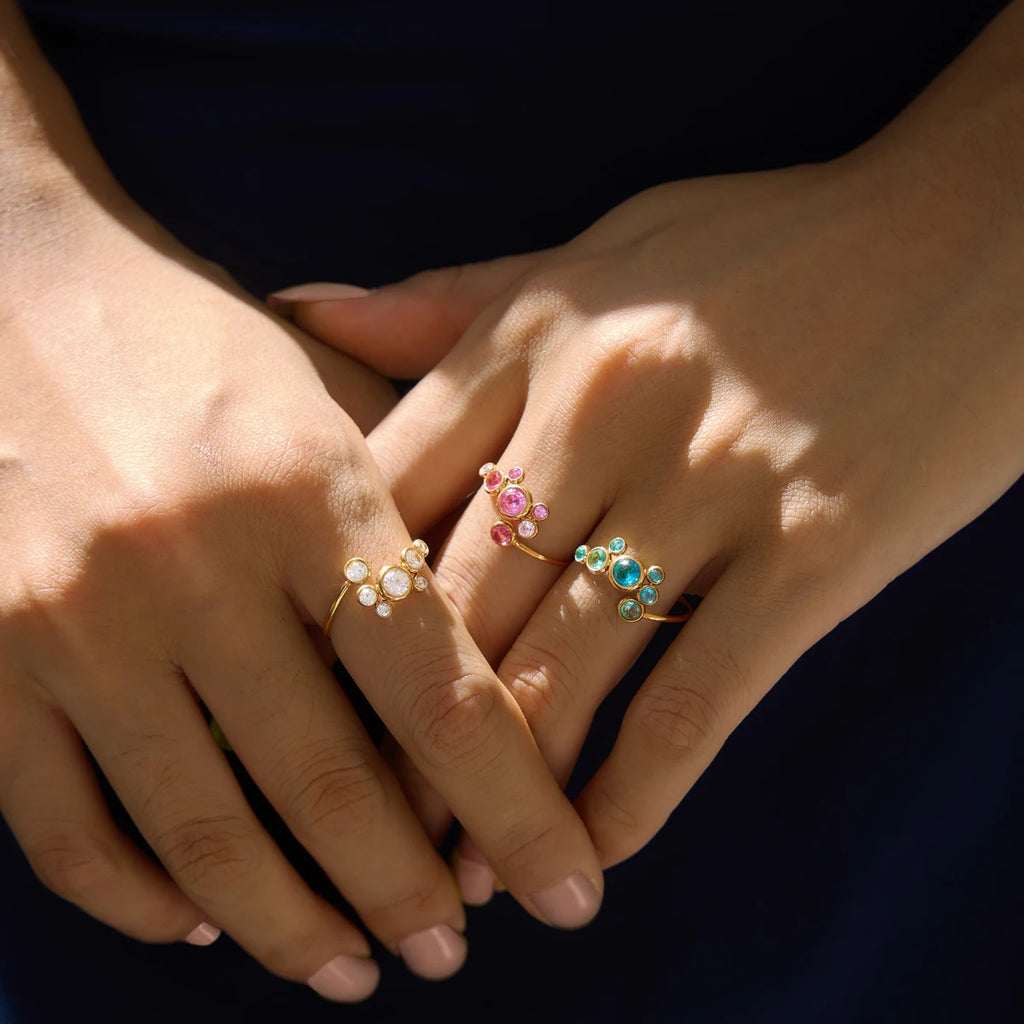 Sweet Pink White Blue Round Zircon Rings