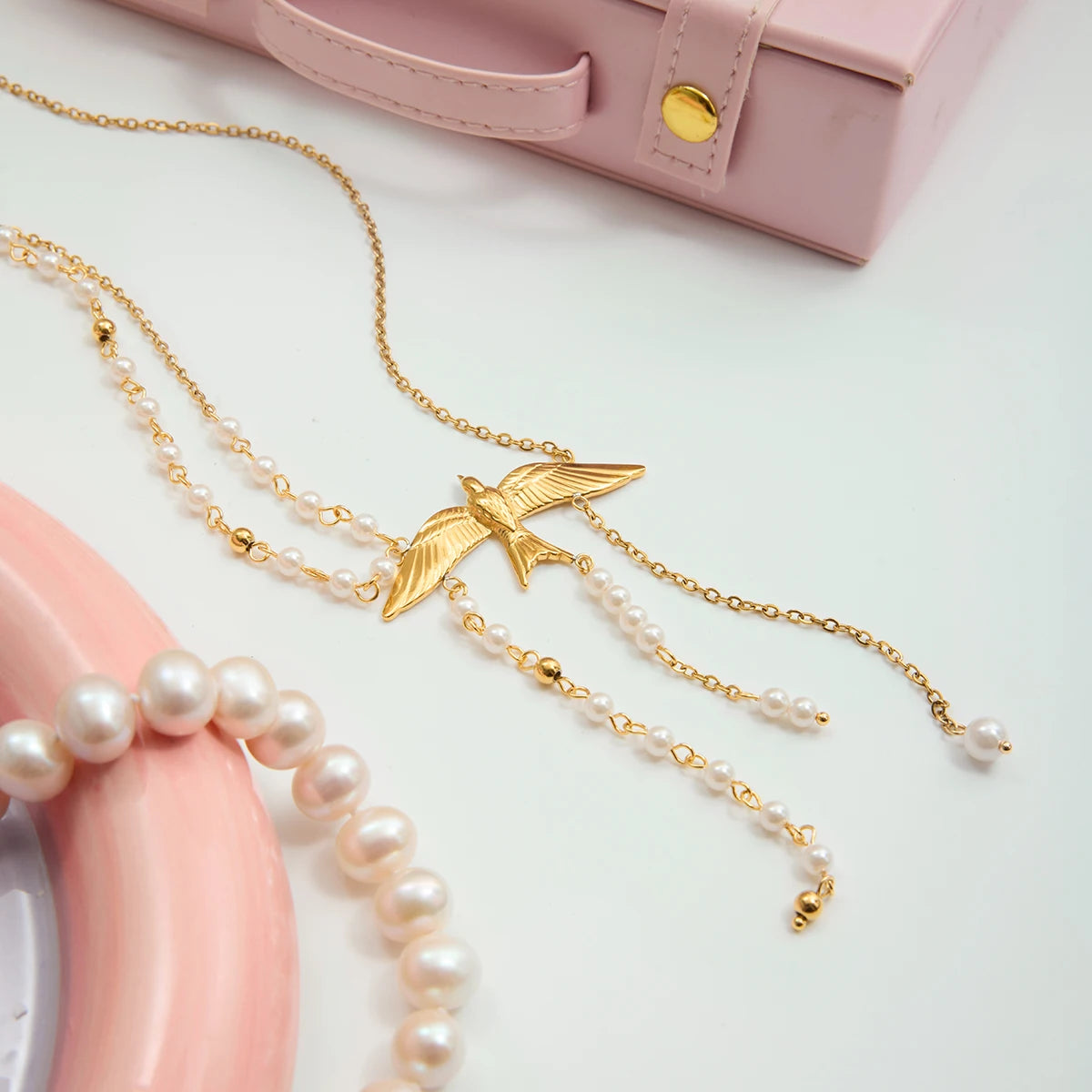 Elegant Swallow Pendant Pearl Tassel Necklace