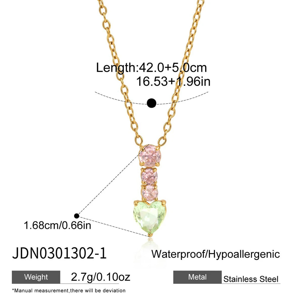 Sweet Color Zircon Heart Geometric Pendant Necklace