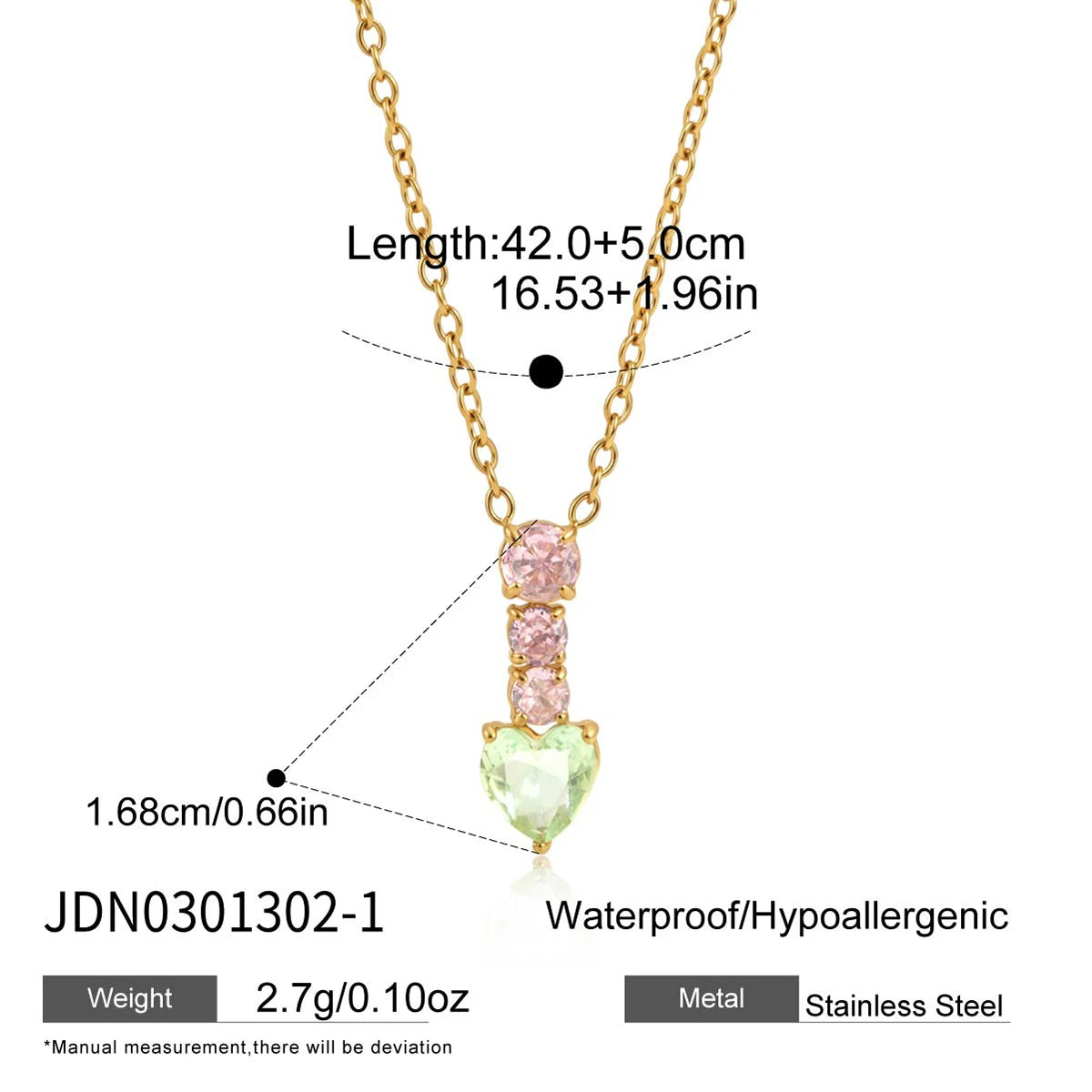 Sweet Color Zircon Heart Geometric Pendant Necklace
