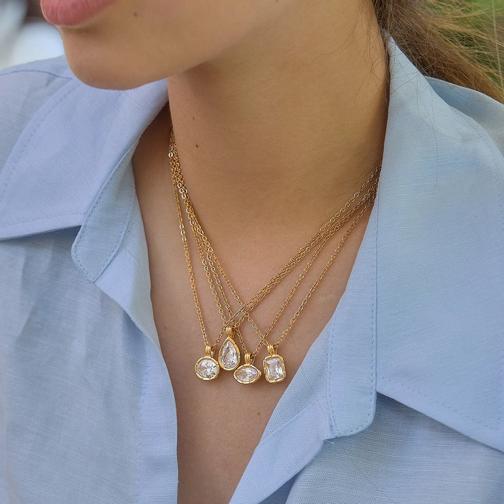 Minimalist Geometric Zircon Pendant Necklace
