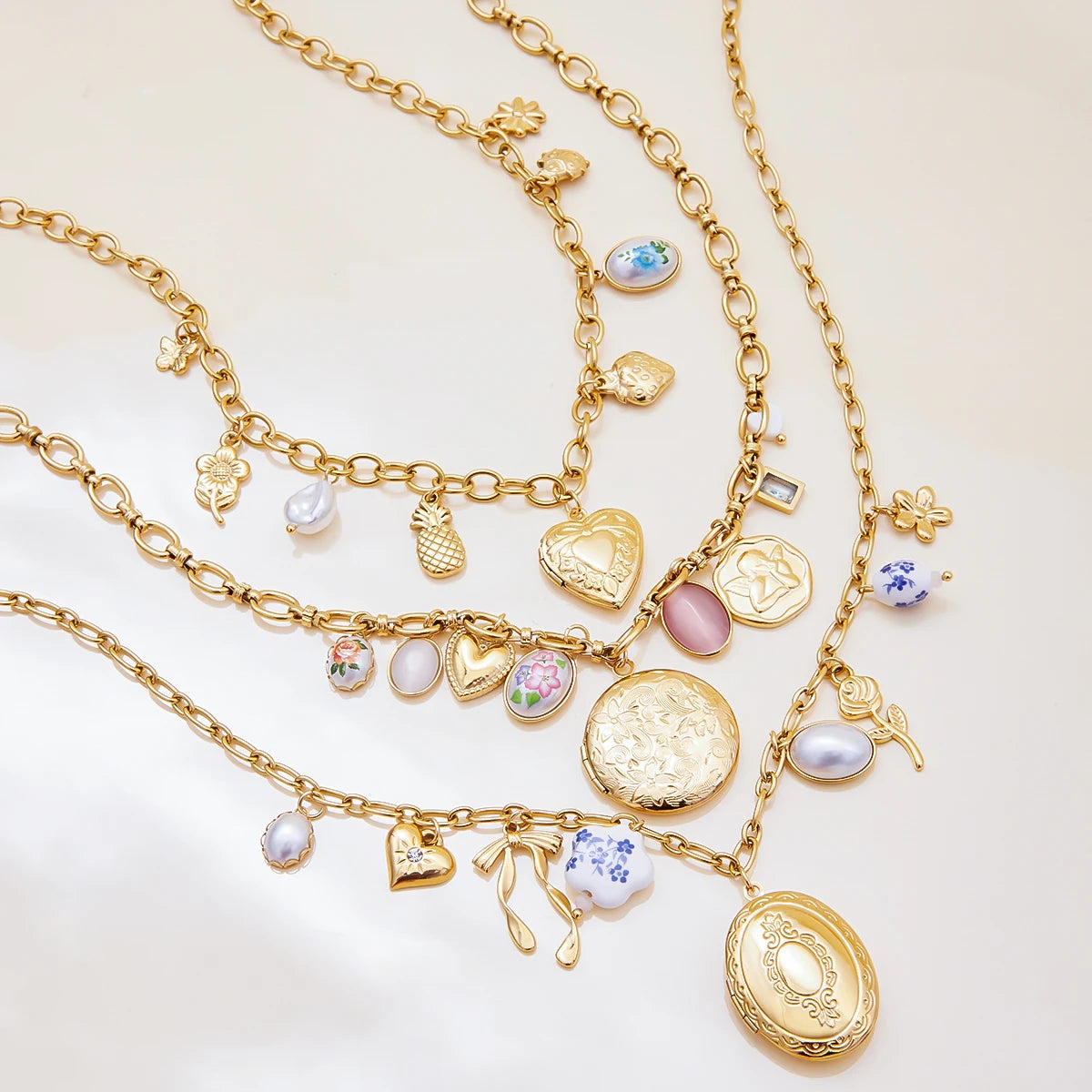 Minimalist Geometric Ceramic Flower Opal Photo Box Necklace