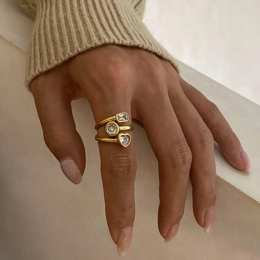 Stainless Steel Heart Round Square Shape Rings