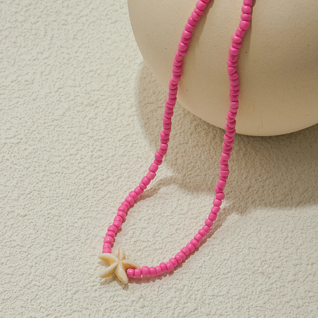 Bohemian Minimalist Geometric Starfish Pink Beads Necklace