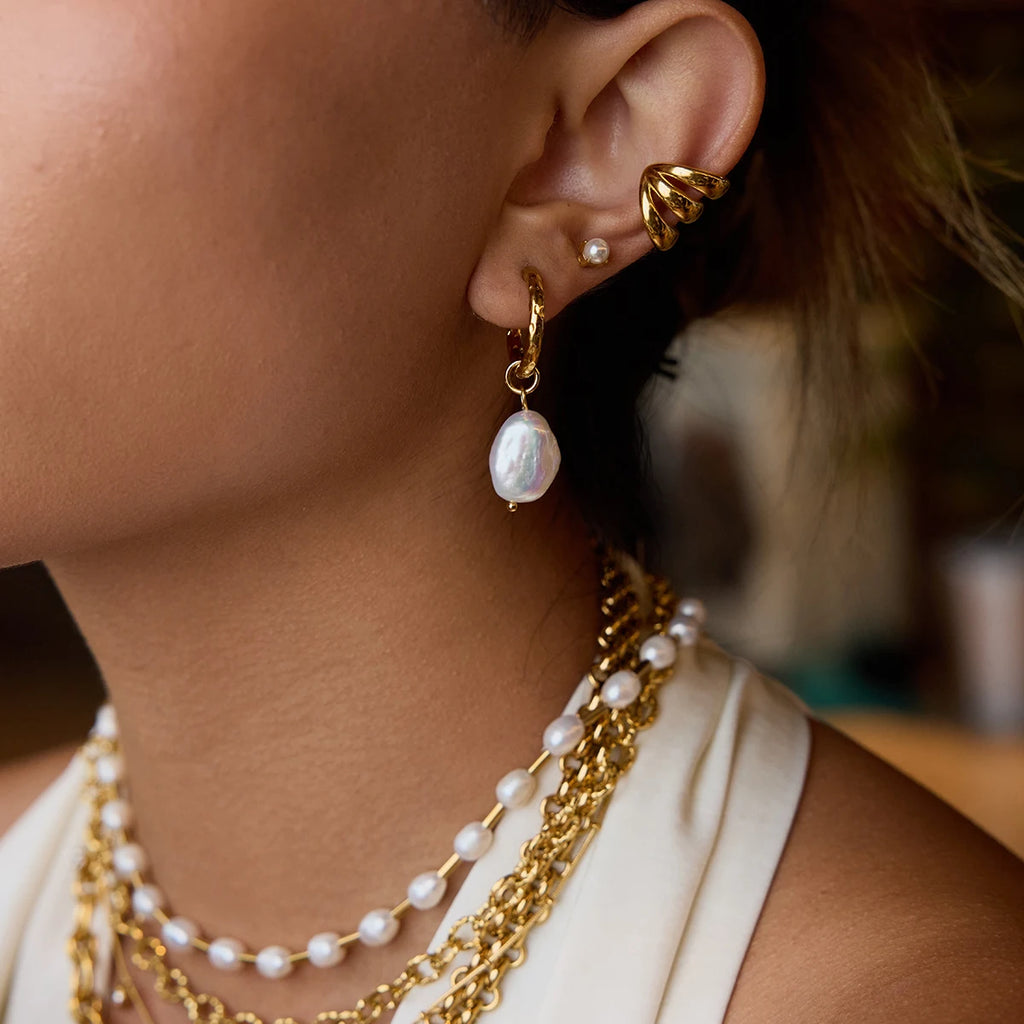 Freshwater Pearl Drop Hoop Earrings