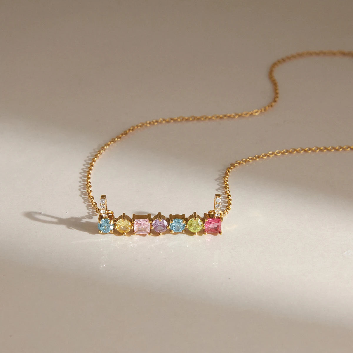 Colored Geometric Zircon Pendant Necklace