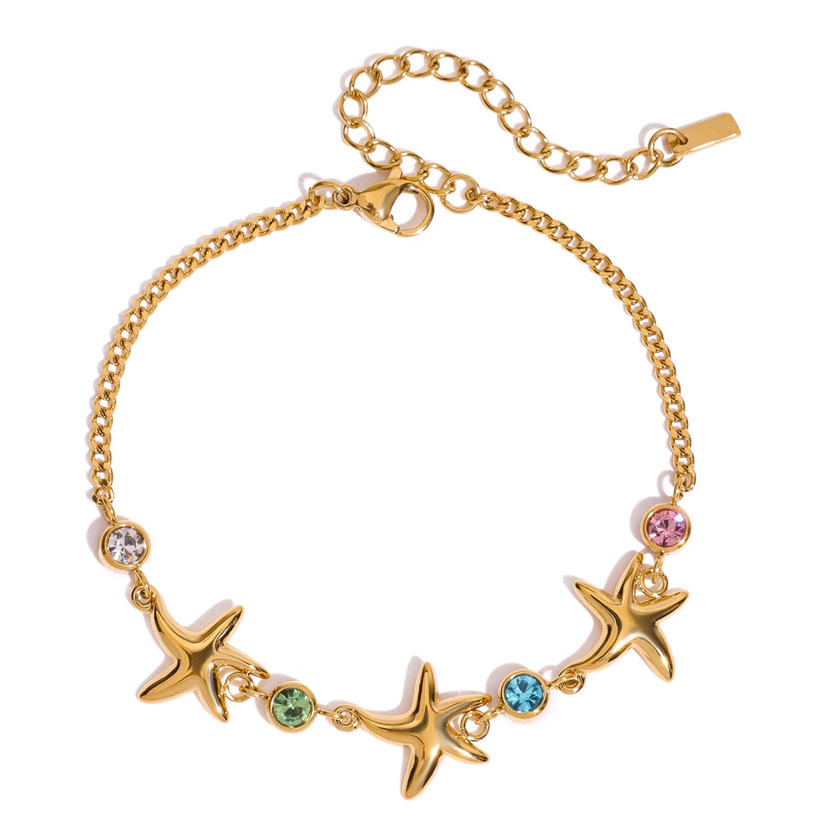 Color Zirconia Starfish Charm Bracelet