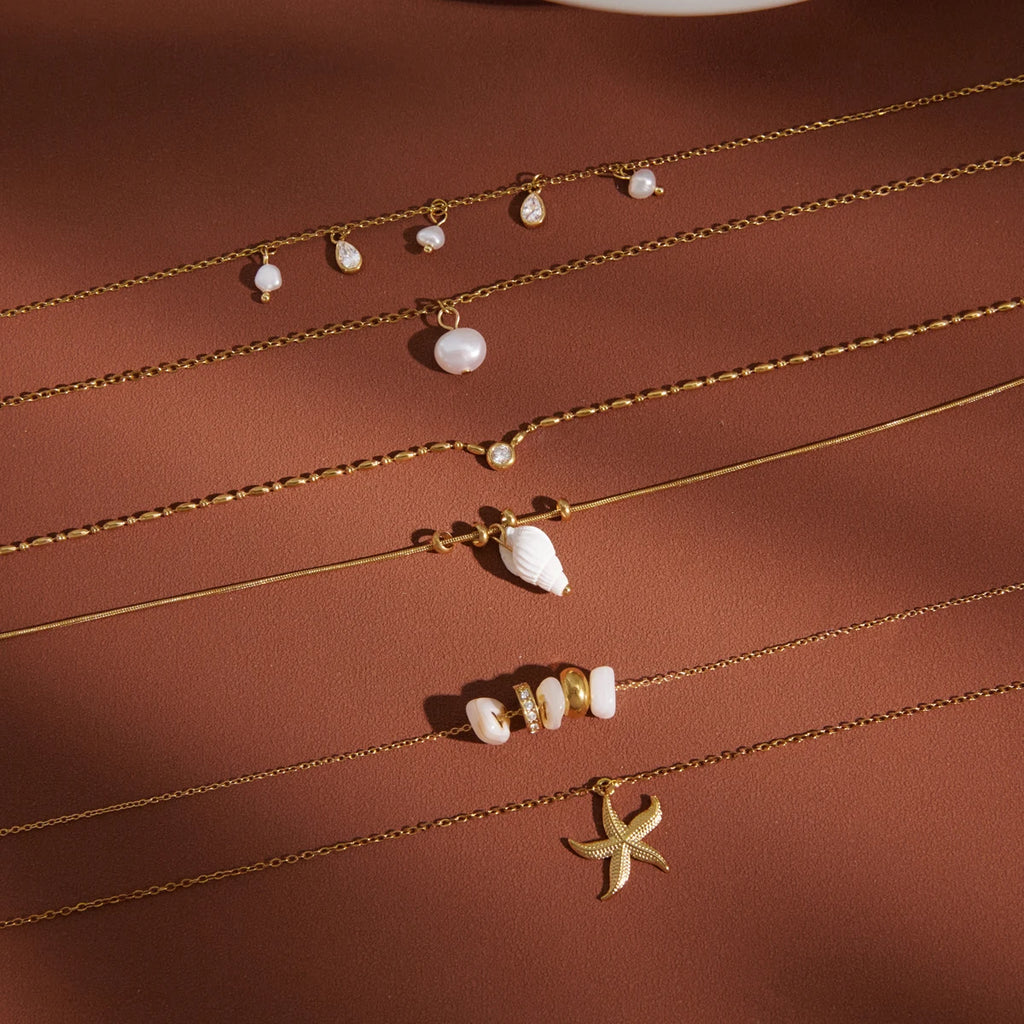 Double-layer Conch Starfish Pearl Peadant Necklace