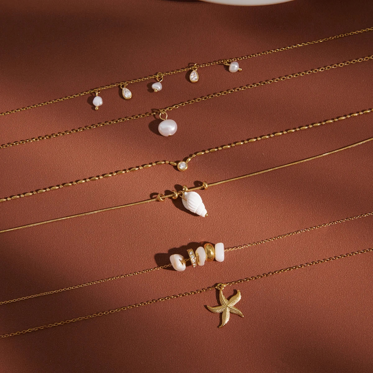 Double-layer Conch Starfish Pearl Peadant Necklace