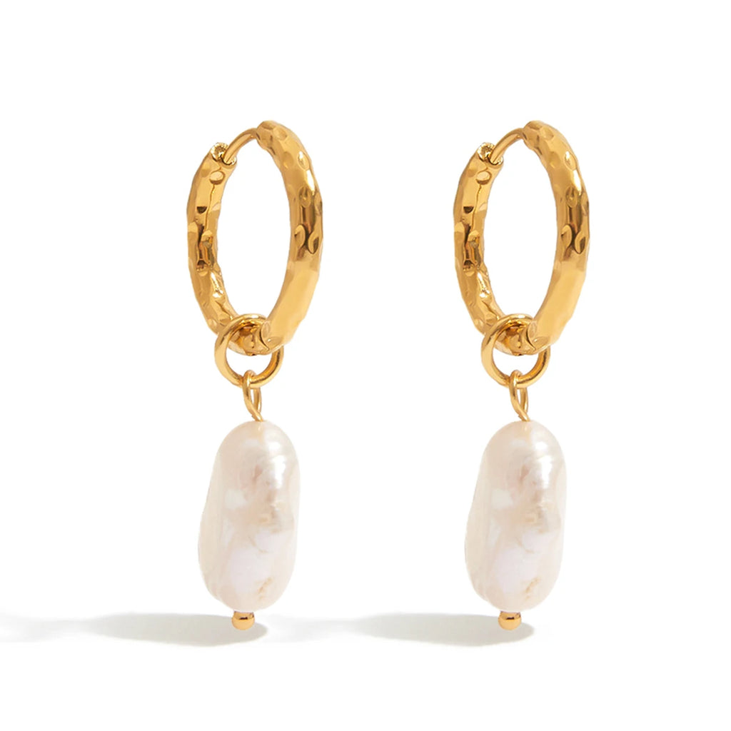 Freshwater Pearl Drop Hoop Earrings