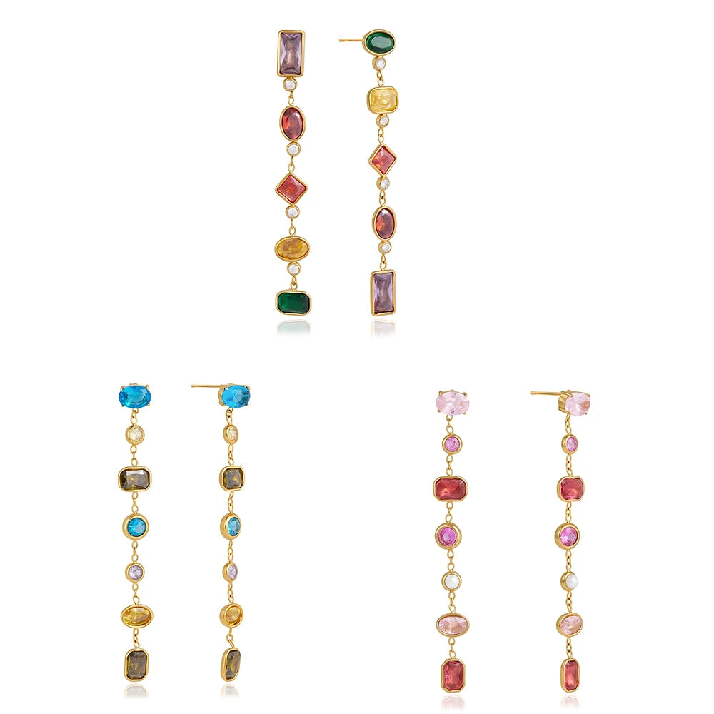 Colorful Zircon Geometric Pendant Drop Earring