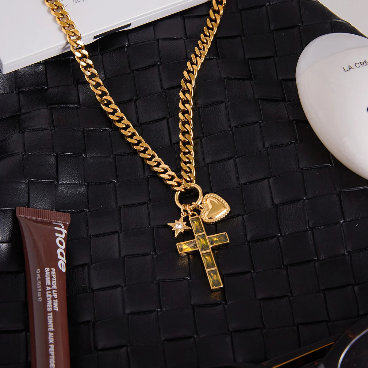 Classic Heart Zircon Star Cross Pendant Necklace