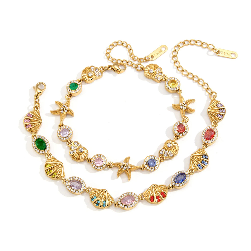 Multicolor Crystal Shell Starfish Conch Bracelet