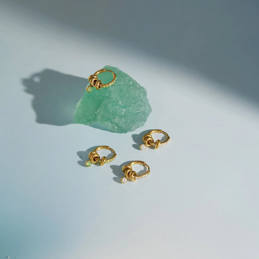 Delicate White Green Crystal Clip Earrings